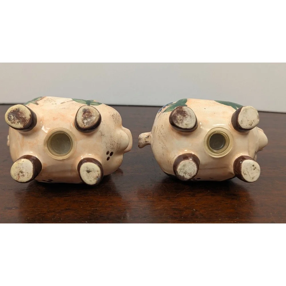 Vintage Ceramic Pig Salt & Pepper Shakers Floral Farmhouse Kitsch Pair 3